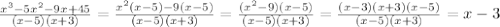 \frac{x^{3}-5x^{2}-9x+45}{(x-5)(x+3)}= \frac{x^{2}(x-5)-9(x-5)}{(x-5)(x+3)}= \frac{(x^{2}-9)(x-5)}{(x-5)(x+3)}= \frac{(x-3)(x+3)(x-5)}{(x-5)(x+3)}=x-3