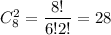C^2_8= \dfrac{8!}{6!2!}= 28