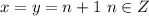 x=y=n+1 \ n \in Z