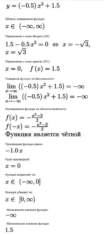 Постройте график функции (подробнее, ) y = - 0.5 x^2 + 1.5