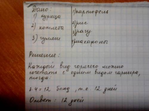 Вадим с родителями был в туристической поездке. в стоимость путевки входил завтрак.на горячее можно