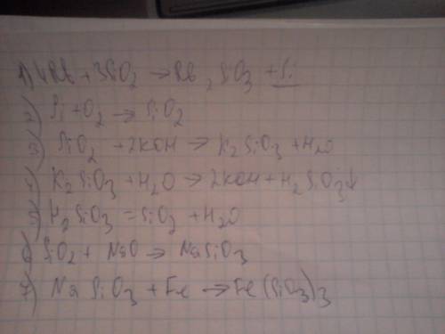 Составте уравнения реакций по схеме превращений: sio2-> si-> sio2-> k2sio3-> h2sio3->