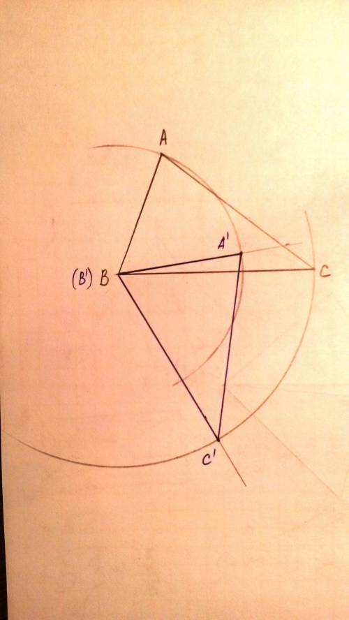 Постройте треугольник,который получается из данного треугольника abc поворот вокруг точки b на угол