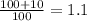 \frac{100+10}{100} = 1.1