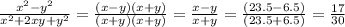 \frac{ x^{2} - y^{2} }{ x^{2} +2xy+ y^{2}} = \frac{(x-y)(x+y)}{(x+y)(x+y)} = \frac{x-y}{x+y} = \frac{(23.5-6.5)}{(23.5+6.5)} = \frac{17}{30}