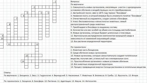 Кроссворд по на тему: биосфера (15 вопросов , с ответами)