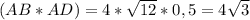 (AB*AD)=4* \sqrt{12} * 0,5=4 \sqrt{3}