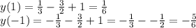 y(1)= \frac{1}{3} - \frac{3}{2} +1= \frac{1}{6} \\ y(-1)=-\frac{1}{3} - \frac{3}{2} +1=-\frac{1}{3}--\frac{1}{2}= - \frac{5}{6}