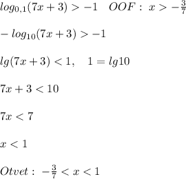 log_{0,1}(7x+3)-1\quad OOF:\; x-\frac{3}{7}\\\\-log_{10}(7x+3)-1\\\\lg(7x+3)