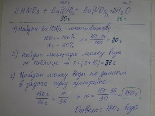 Сколько грамм воды образуется при нейтрализации азотной кислоты раствором гидрооксида бария массой 1