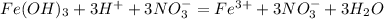 Fe(OH)_3+3H^++3NO_3^-=Fe^{3+}+3NO_3^-+3H_2O