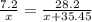 \frac{7.2}{x} = \frac{28.2}{x + 35.45}