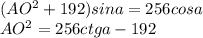 (AO^2+192)sina=256cosa\\&#10;AO^2=256ctga-192\\&#10;