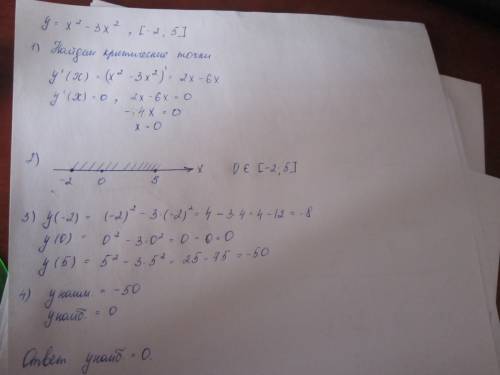 Найдите наибольшее значение функции y=x^2-3x^2 на отрезке [-2; 5] подробней