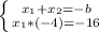 \left \{ {{ x_{1}+ x_{2}=-b } \atop { x_{1}* (-4)}=-16} \right.