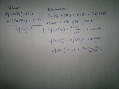 Нужно хотя бы оформление. определите объем (н. у. ) со2, образующегося при растворении 110г известня