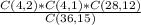 \frac{C(4,2)*C(4,1)*C(28,12)}{C(36,15)}