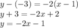 y-(-3)=-2(x-1) \\ y+3=-2x+2 \\ y=-2x-1