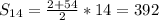 S_{14}=\frac{2+54}{2}*14=392