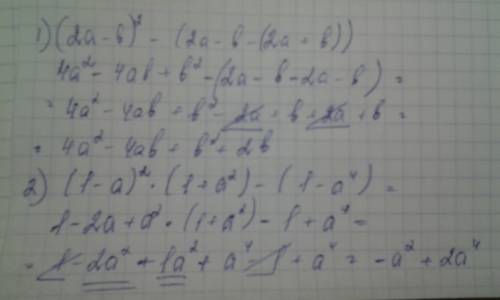 На повторение 7 класс (2a-b)^2-(2a-b-(2a+b) (1-a)^2(1+-a^4) (2a+b)^2-9(a+b)^2 (a-2b)^2-25(3a-b)^2