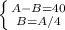 \left \{ {{A-B=40} \atop {B=A/4}} \right.