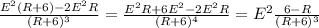 \frac{E^2(R+6)-2E^2R}{(R+6)^3}=\frac{E^2R+6E^2-2E^2R}{(R+6)^4}=E^2 \frac{6-R}{(R+6)^3}
