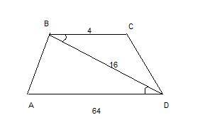 Втрапеции abcd, основание bc = 4, ad = 64, диагональ bd =16. доказать что треугольники cbd и adb под