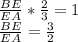 \frac{BE}{EA}*\frac{2}{3}=1\\&#10;\frac{BE}{EA}=\frac{3}{2}