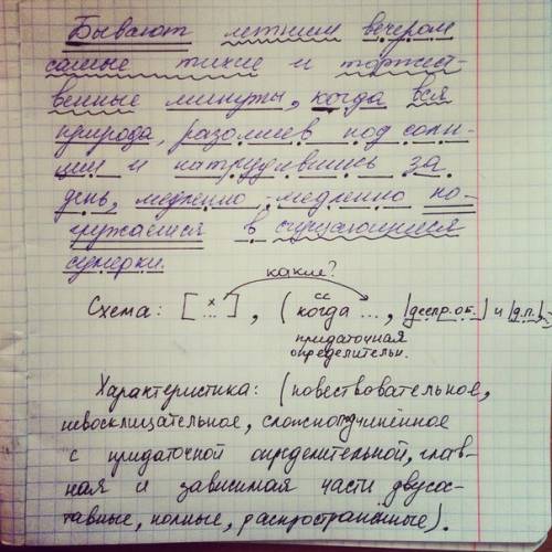 Разбор предложения: бывают летним вечером самые тихие и торжественные минуты, когда вся природа, раз