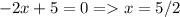 -2x+5 = 0 = x = 5/2