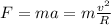 F=ma=m \frac{v ^{2} }{R}