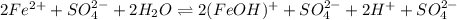 2Fe^{2+} + SO_4^{2-} + 2H_2O \rightleftharpoons 2(FeOH)^{+} + SO_4^{2-} + 2H^{+} + SO_4^{2-}