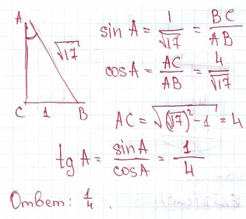 Найдите tg a если sina=1/ корень из 17 и a принадлежит(0,5п; п)