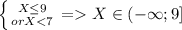 \left \{ {X \leq 9 \atop or \atop {X < 7}} \right. = X \in(-\infty;9]