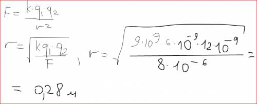Расстояние между 6нкл и 12нкл м если они взаимодействуют с силой 8 мн