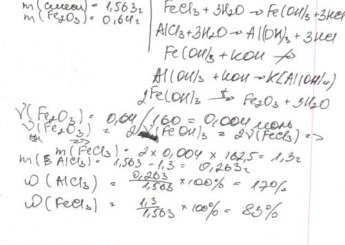 )1,563 г хлорида железа(iii) и хлорида алюминия растворили в воде и прибавили раствор гидроксида кал