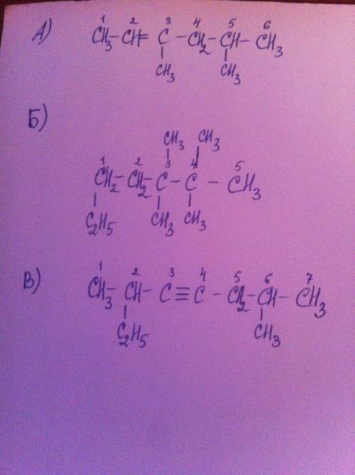 Составьте структурные формулы следующих соединений: а) 3,5-диметилгексен-2 б) 3,3,4,4-тетраметил-1-э