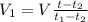 V_{1}= V \frac{t- t_{2} }{ t_{1}- t_{2} }