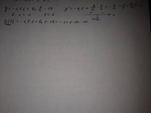 Найдите наибольшее значение функции y=-0,5x+ln (x/2)-19