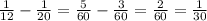 \frac{1}{12} - \frac{1}{20} = \frac{5}{60} - \frac{3}{60} = \frac{2}{60} = \frac{1}{30}