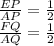 \frac{EP}{AP} = \frac{1}{2}\\&#10;\frac{FQ}{AQ} = \frac{1}{2}