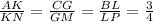 \frac{AK}{KN} = \frac{CG}{GM}=\frac{BL}{LP} = \frac{3}{4}