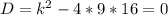 D=k^2-4*9*16=0