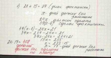 Мастер запланировал ежедневно изготовлять 24 детали. однако каждый день он изготовлял на 15 деталей