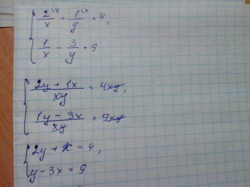 Система уравнений 2/x+1/y=4 1/x-3/y=9 можете решить либо сложения либо подстановки .