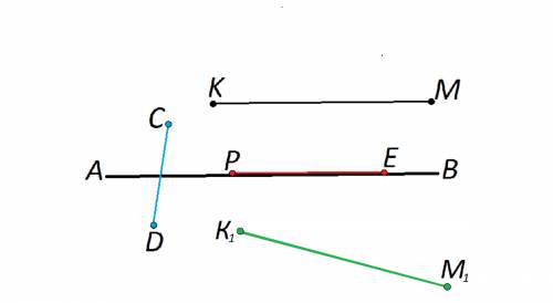 Начертите прямую ав и отрезки cd km pe так, чтобы отрезок сd пересекал прямую ab, отрезок km не пере