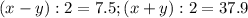 (x-y):2=7.5;(x+y):2=37.9