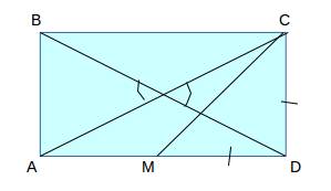 На стороні ad прямокутника abcd позначили точку m так, що md=cd , ma=mc . знайдіть кут між діагоналя