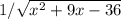 1/ \sqrt{x^2+9x-36}