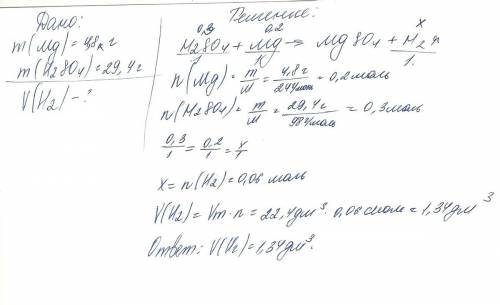 :определить массу и обьем водорода,который образуется при взаимодействие с серной кислотой с магнием